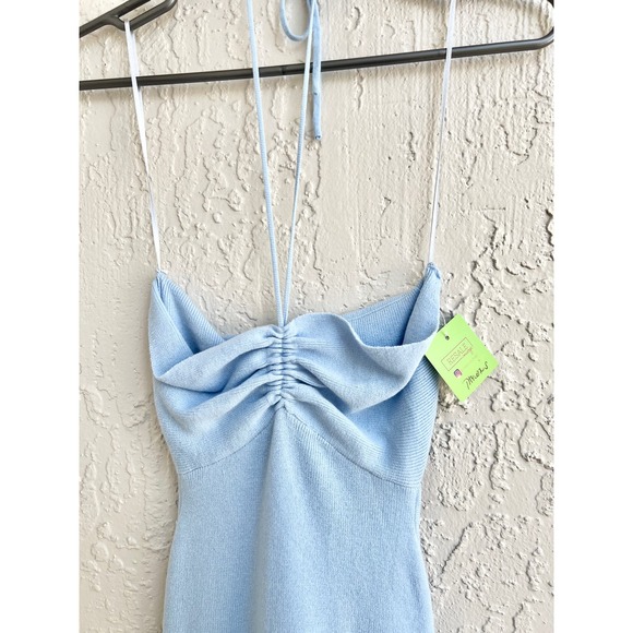 NWT Market Strapless Ribbed Knit Sweatheart Tie Mini Dress Blue Women's Small - Picture 3 of 6
